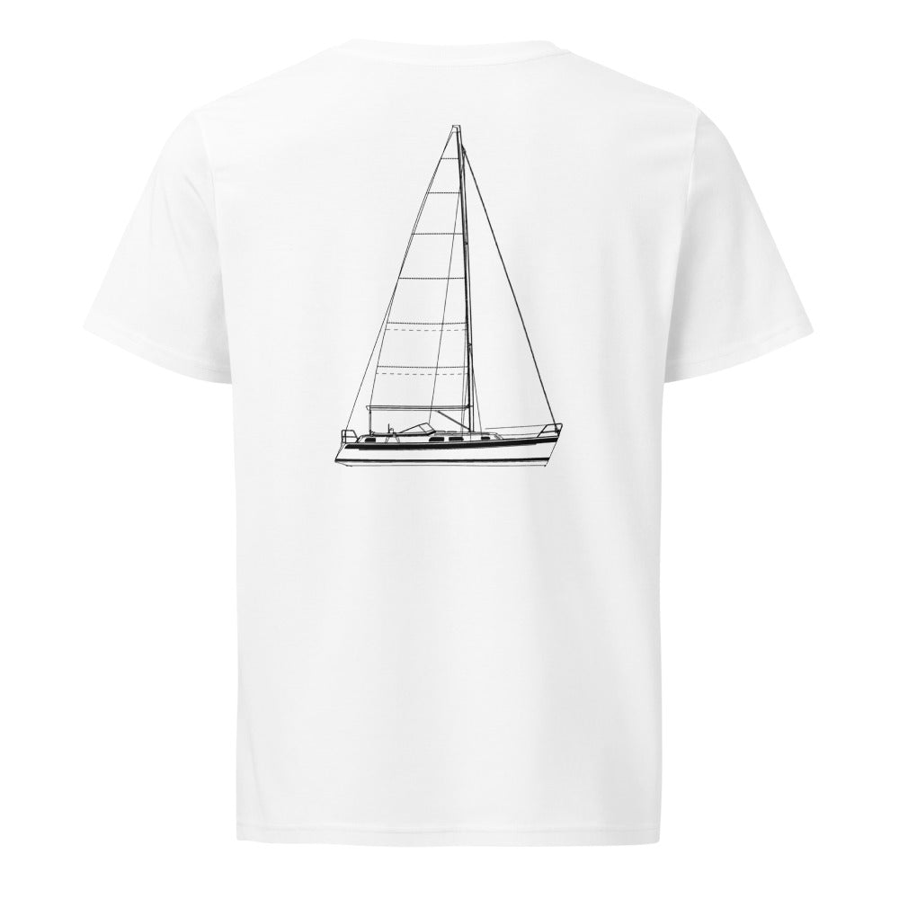 Hallberg-Rassy 37 sailboat shirt in White - back design
