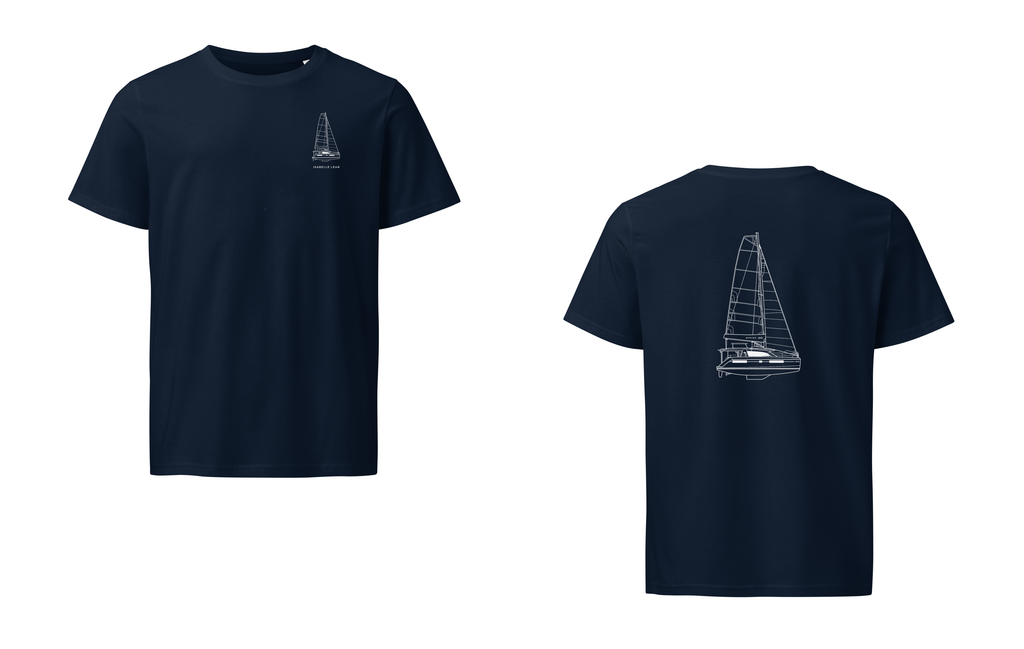 Leopard 40 sailboat shirt in Navy - front and back view