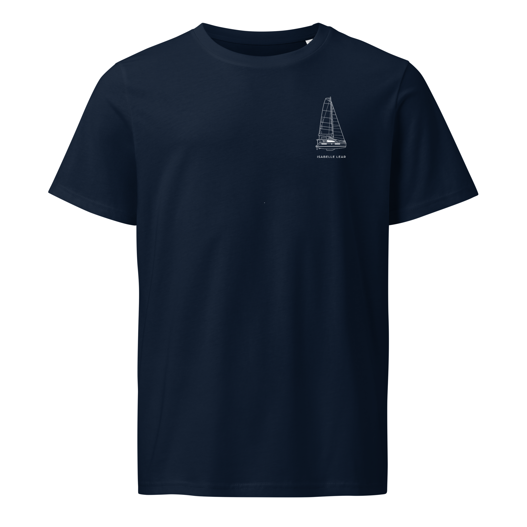 Leopard 40 sailboat shirt in Navy - front view with boat name
