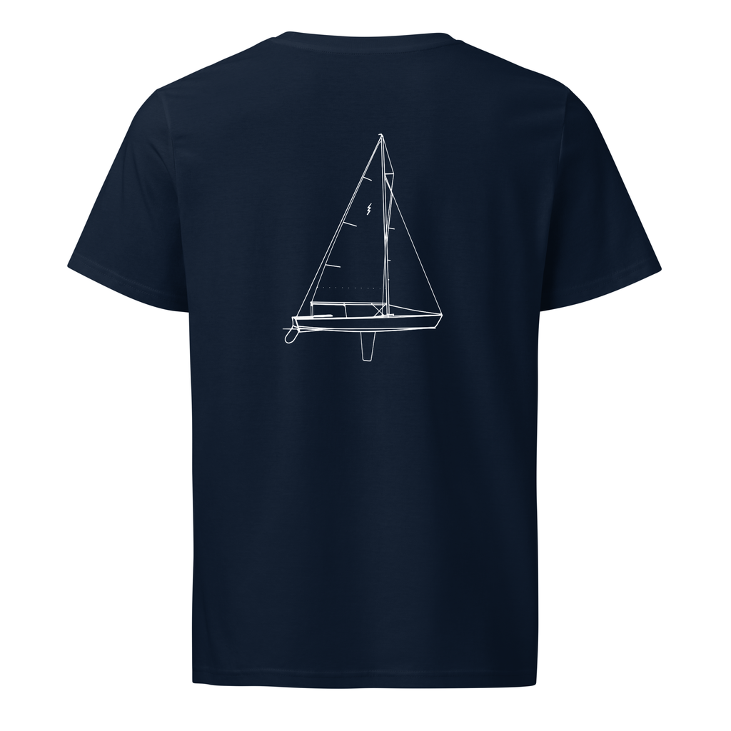 Allen Boat Co Lightning sailboat shirt in Navy - mockup