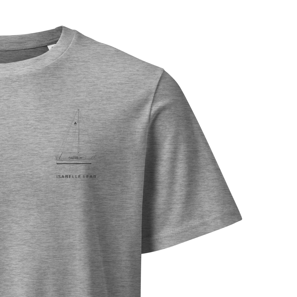 Catalina 27 sailboat shirt in Heather Grey - closeup detail