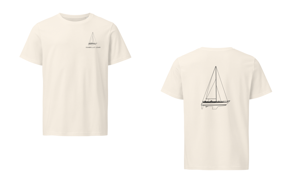 Nautor Swan 391 sailboat shirt in Natural - front and back view