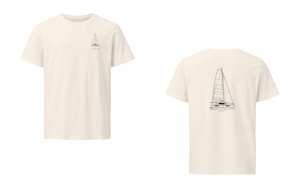 Leopard 40 sailboat shirt in Natural - front and back view