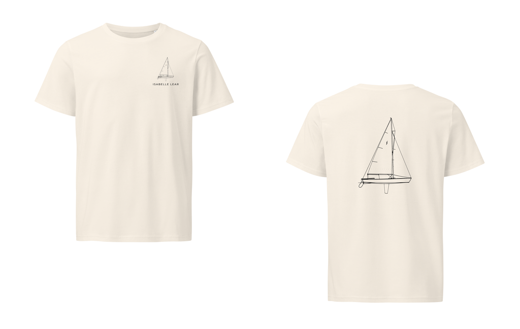 Allen Boat Co Lightning sailboat shirt in Natural - front and back view