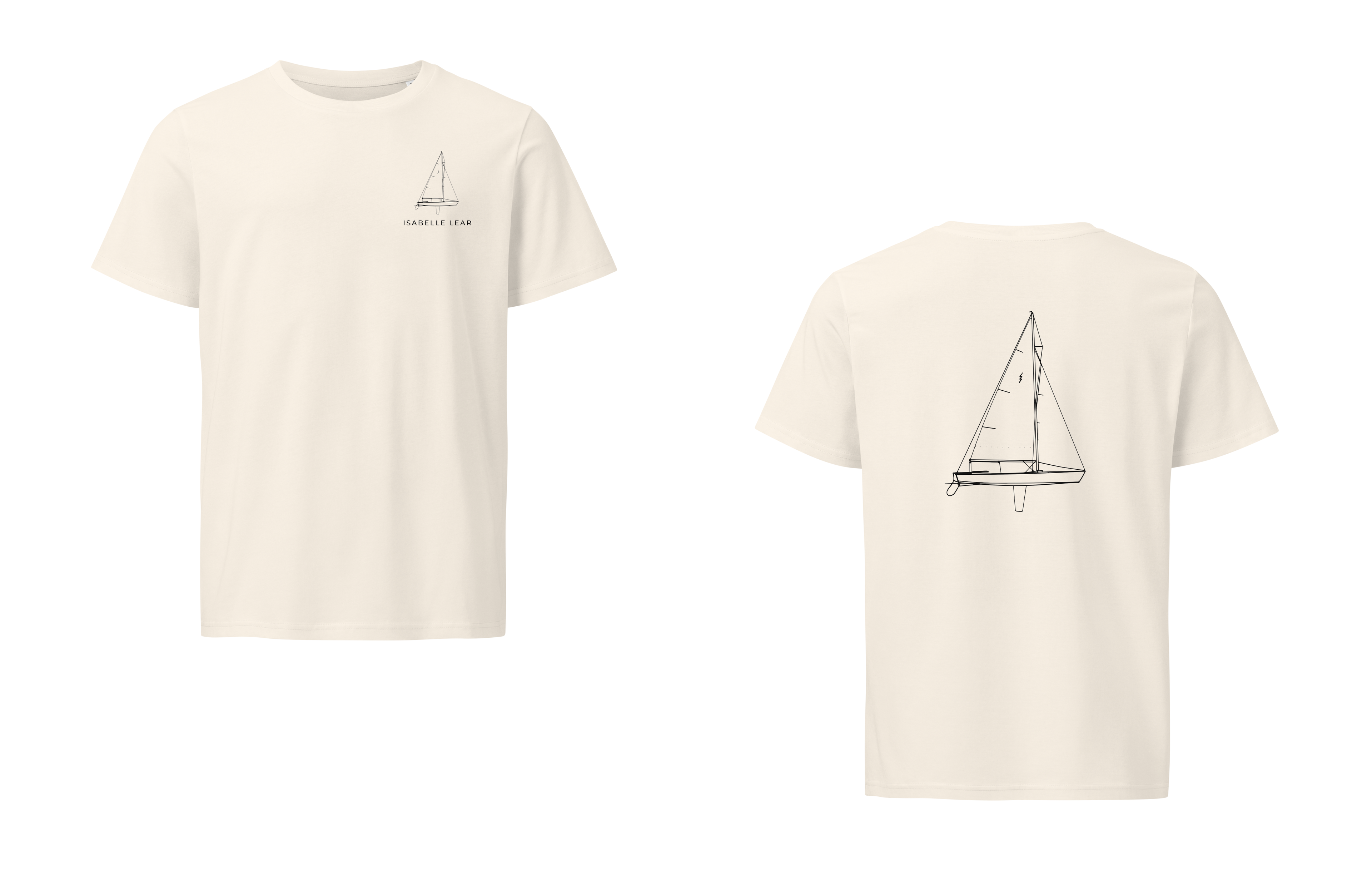 Allen Boat Co Lightning sailboat shirt in Natural - front and back view