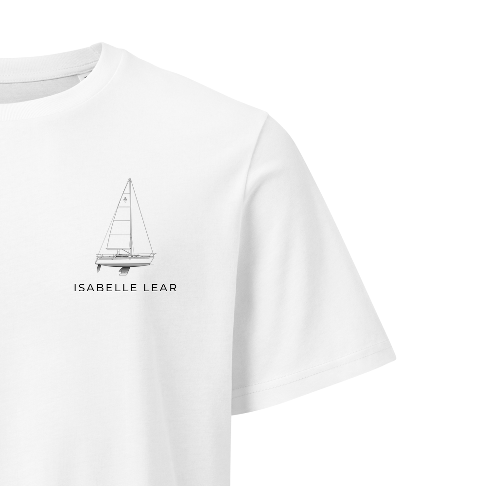 Catalina 320 sailboat shirt in White - closeup detail