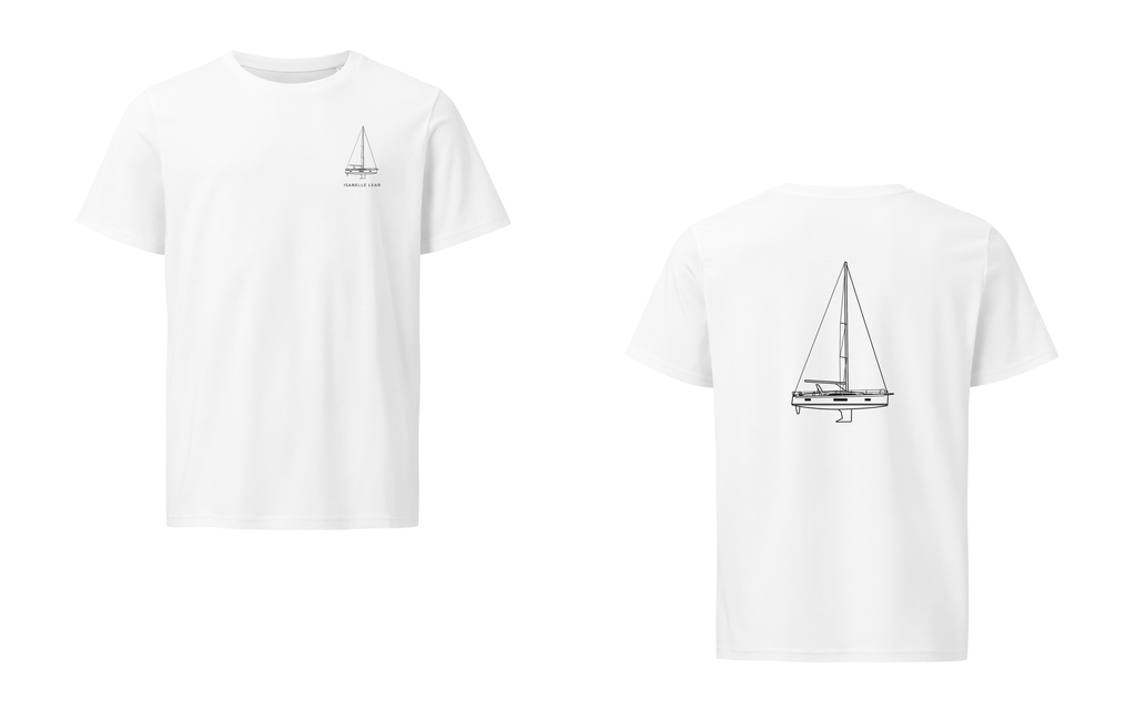 Beneteau Oceanis 47 sailboat shirt in White - front and back view