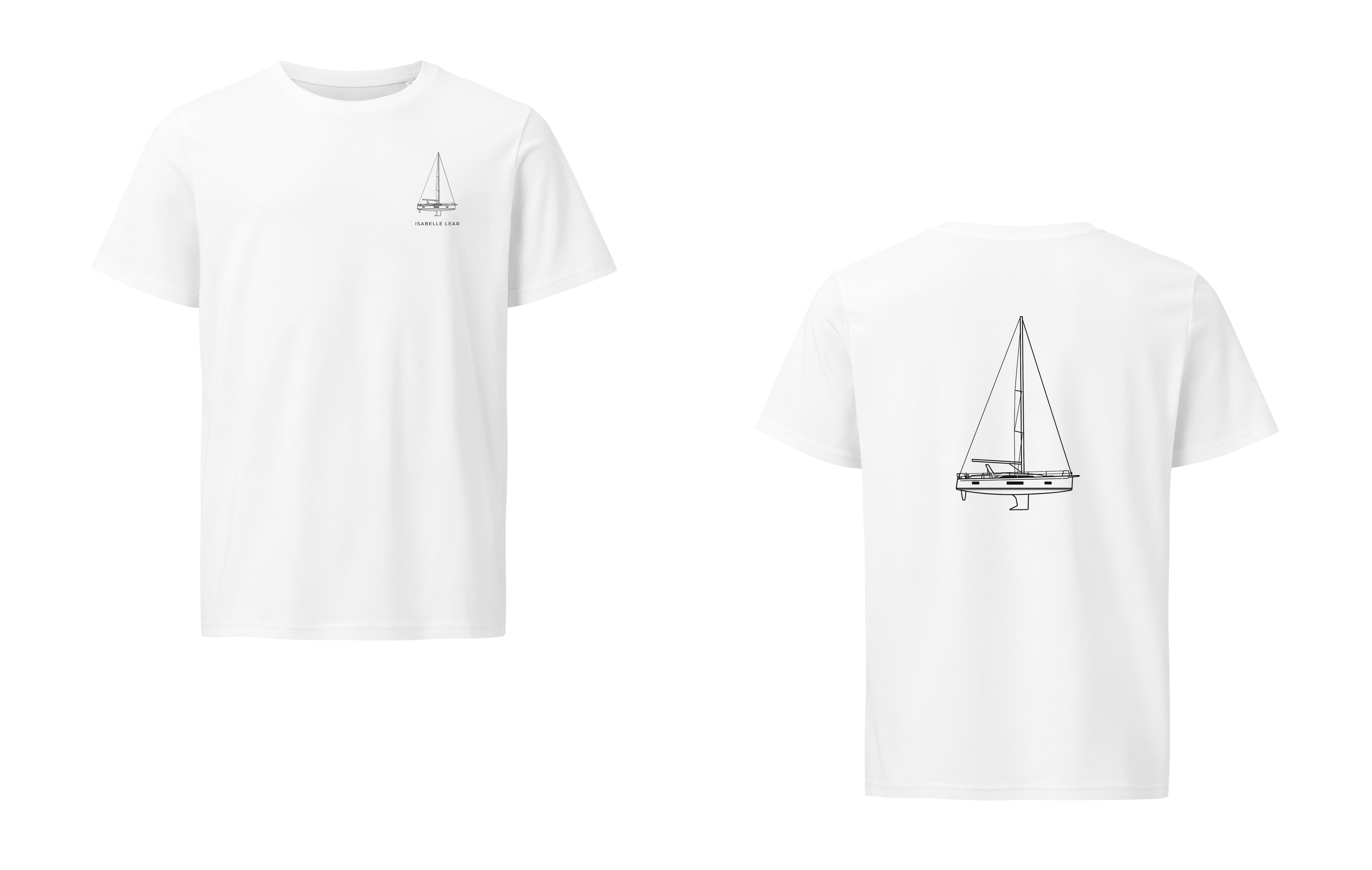 Beneteau Oceanis 47 sailboat shirt in White - front and back view