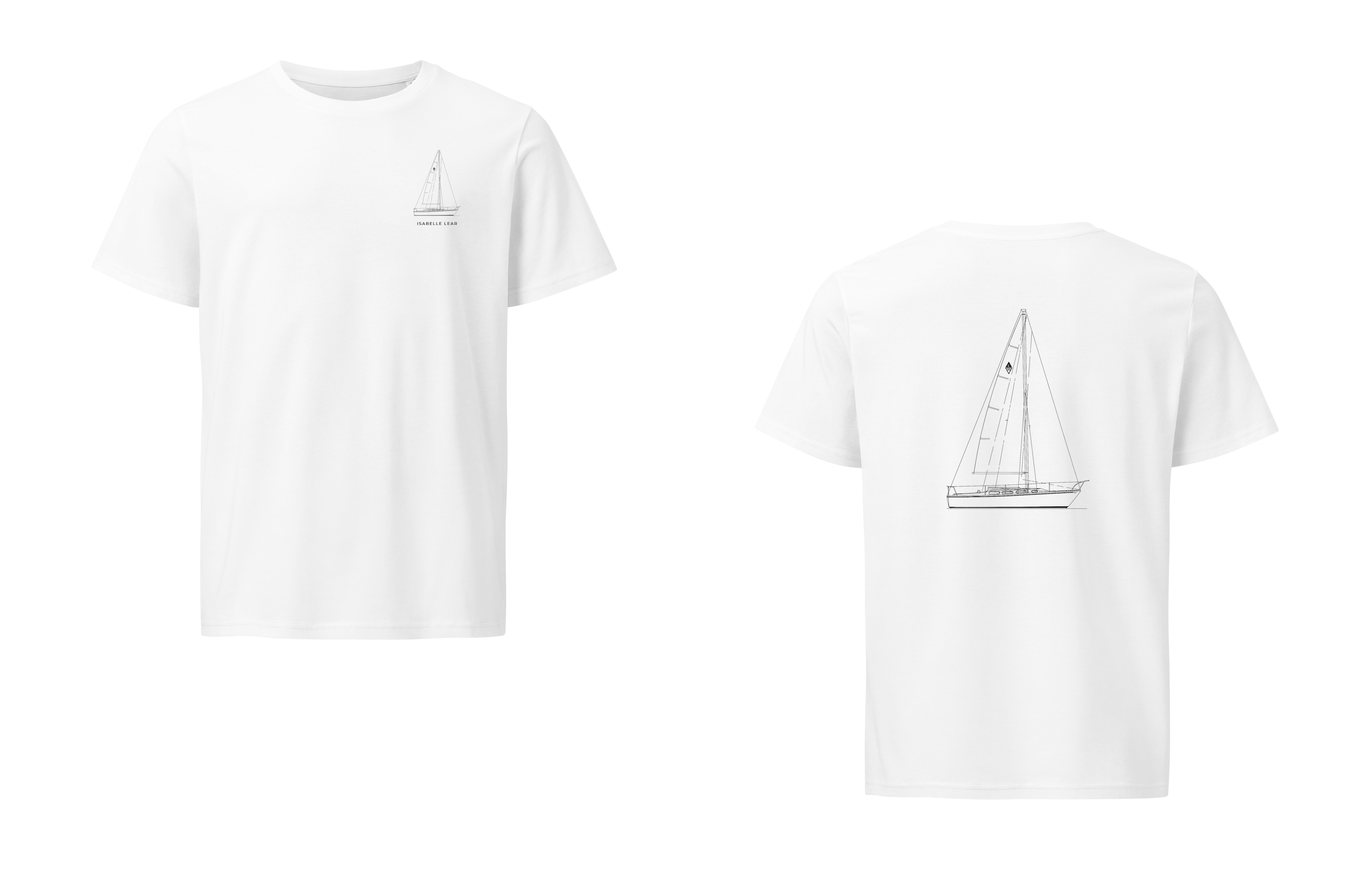 Catalina 30 sailboat shirt in White - front and back view