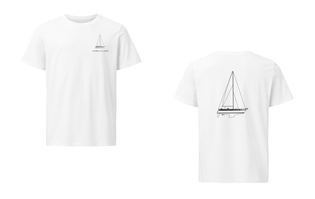 Nautor Swan 391 sailboat shirt in White - front and back view