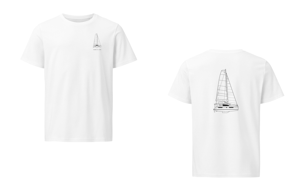 Leopard 40 sailboat shirt in White - front and back view