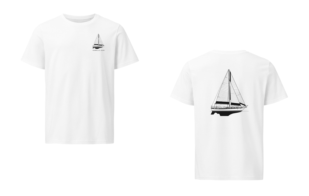 CSY 44 Center Cockpit sailboat shirt in White - front and back view