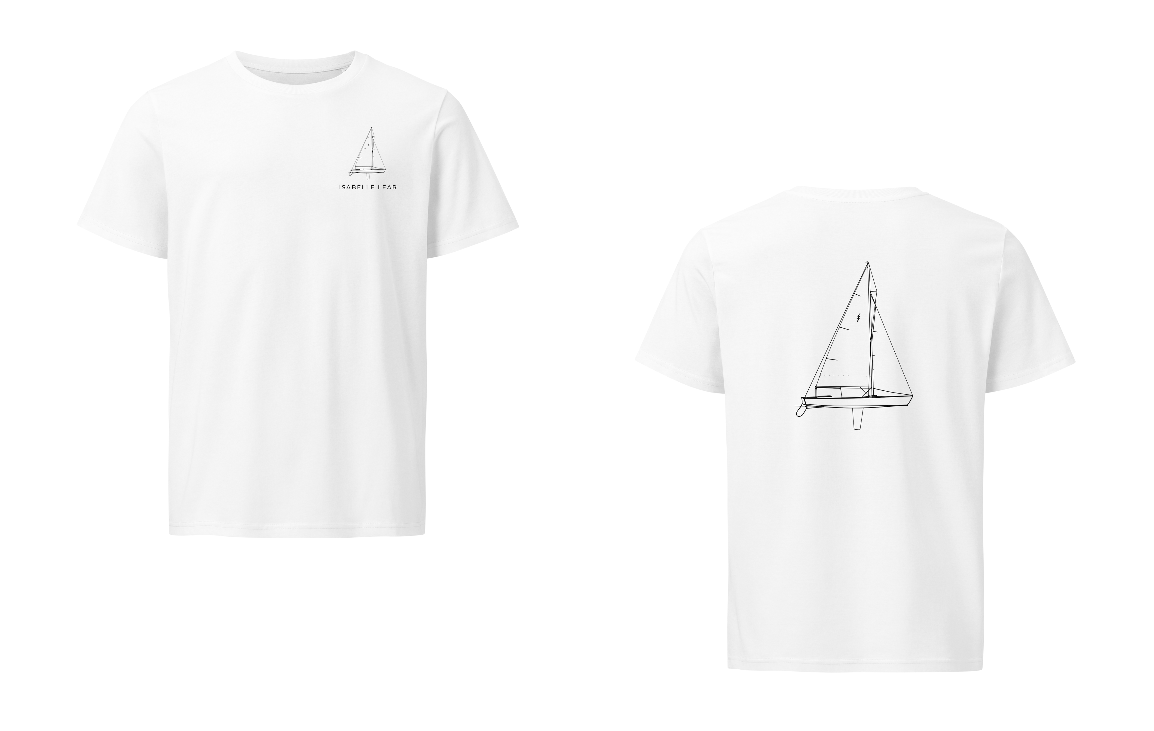 Allen Boat Co Lightning sailboat shirt in White - front and back view