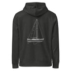Catalina 34 sailboat hoodie in Dark Heather Grey - back design