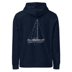 Catalina 34 sailboat hoodie in French Navy - back design
