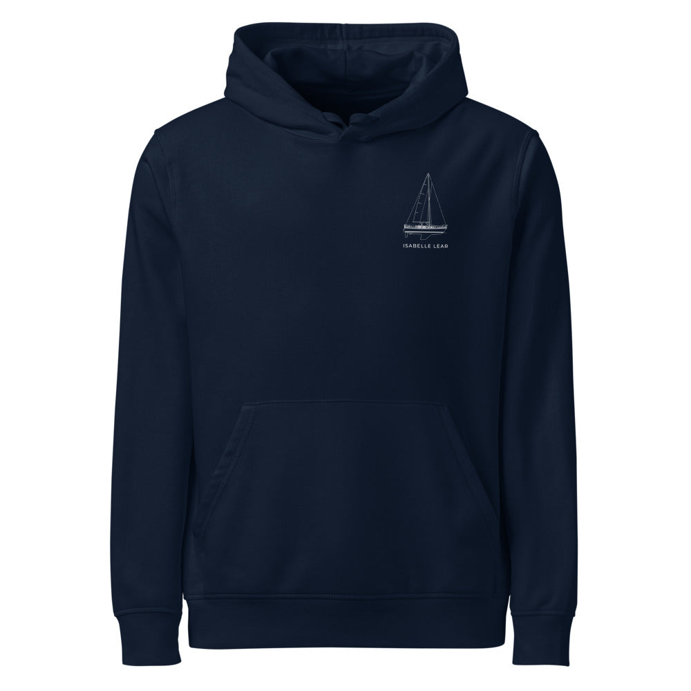 Catalina 34 sailboat hoodie in French Navy - front design