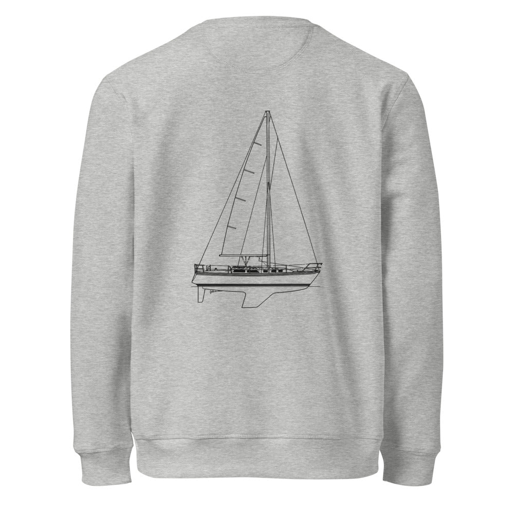 Catalina 34 sailboat crewneck sweatshirt in Heather Grey - back design