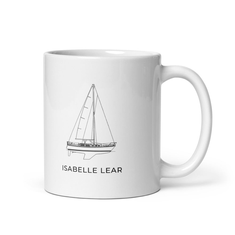 Catalina 34 sailboat mug with the boat drawing and boat name