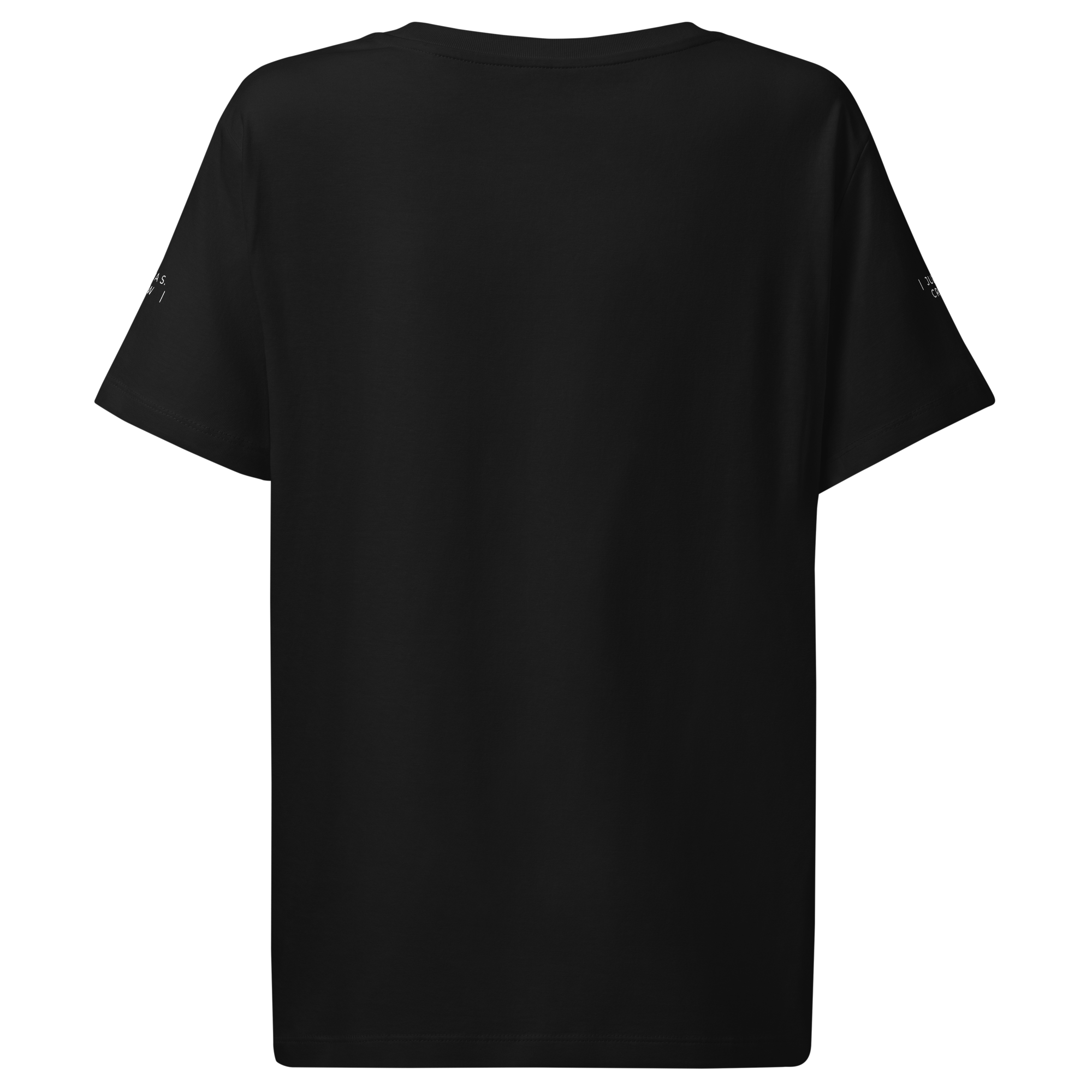 Crew tee black back view showing sleeve prints