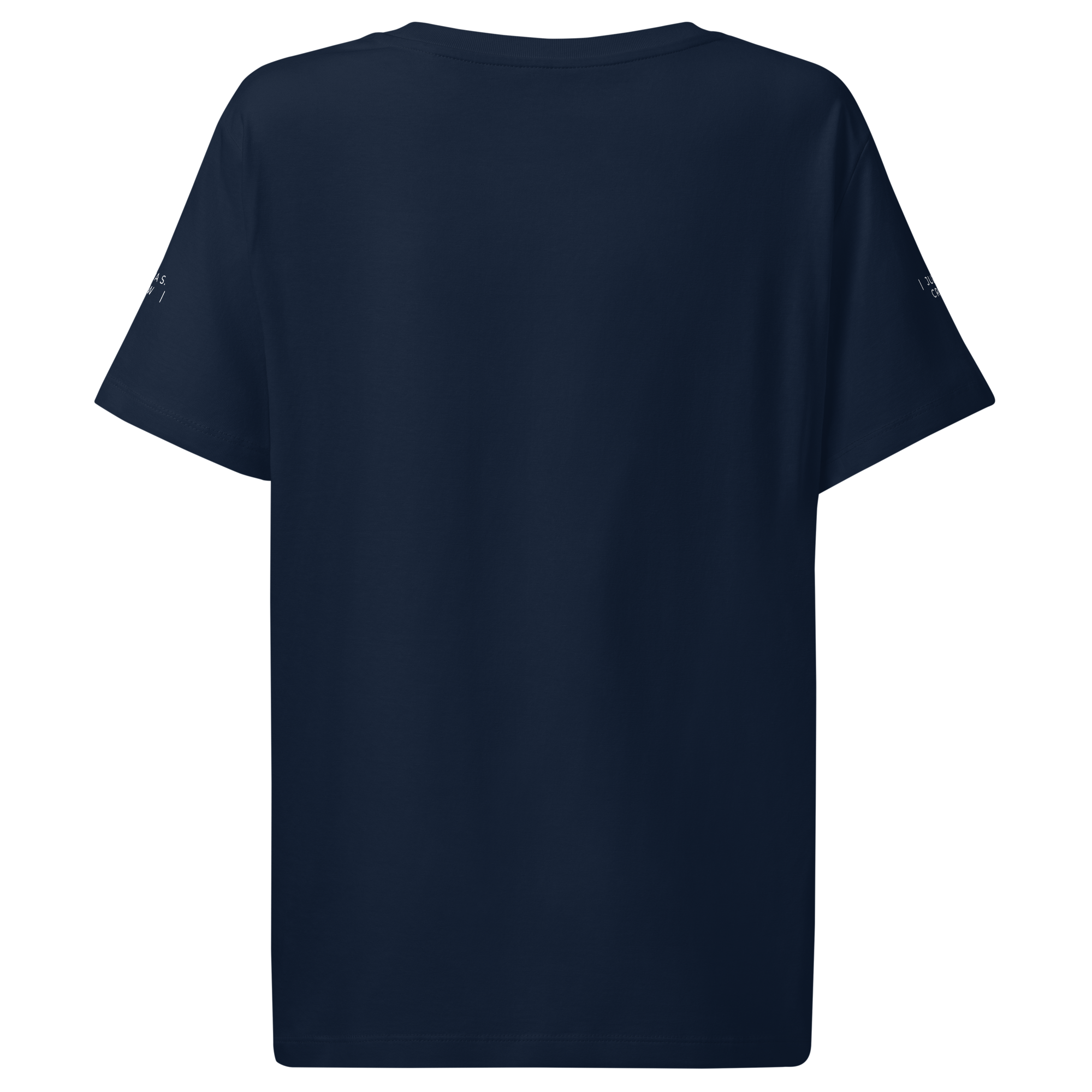 Crew tee french navy back view showing sleeve prints