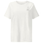Crew tee off-white front view with sailboat line art