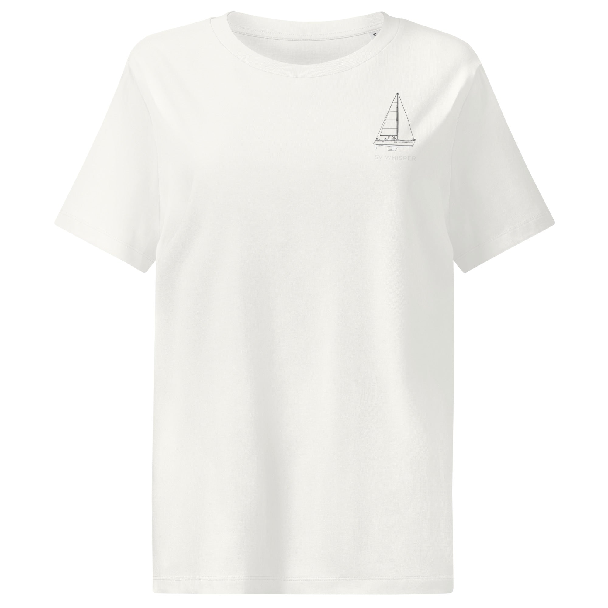 Crew tee off-white front view with sailboat line art
