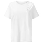 Crew tee white front view with sailboat line art